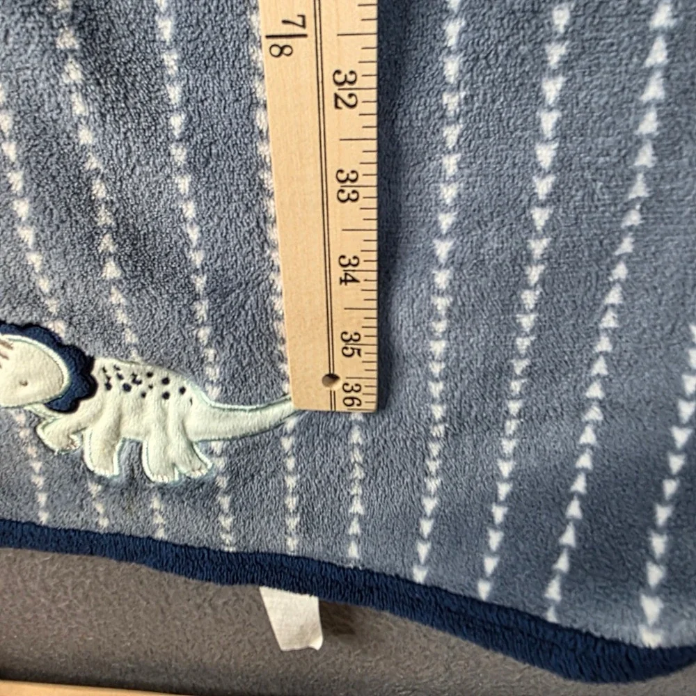 Parent's Choice Dinosaur Baby Blanket Blue White Stripe Triceratops Applique